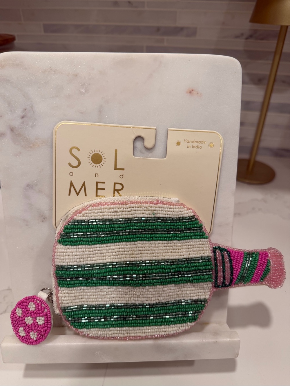 Sol & Mer NEW Hand-Beaded Pickleball Paddle Coin Purse